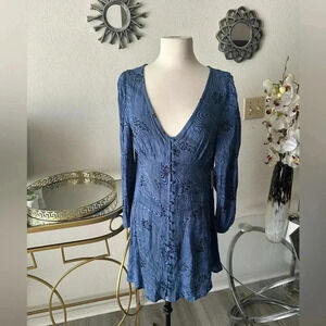 ONEILL Button-Up babydoll sundress long sleeve Relaxed fit size M drop waist